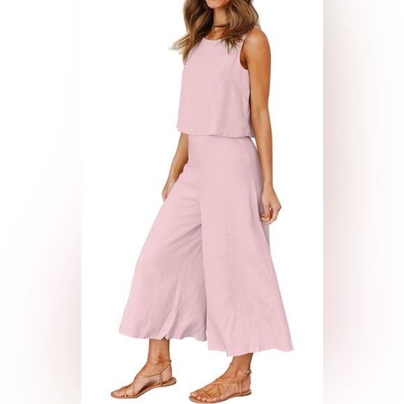 NWT Round Neck Crop Basic Top Cropped Wide Leg Pant Set Size Large - Picture 3 of 8